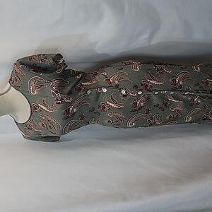 VINTAGE* FRENCH CONNECTION paisley sage midi maxi dress button up slit